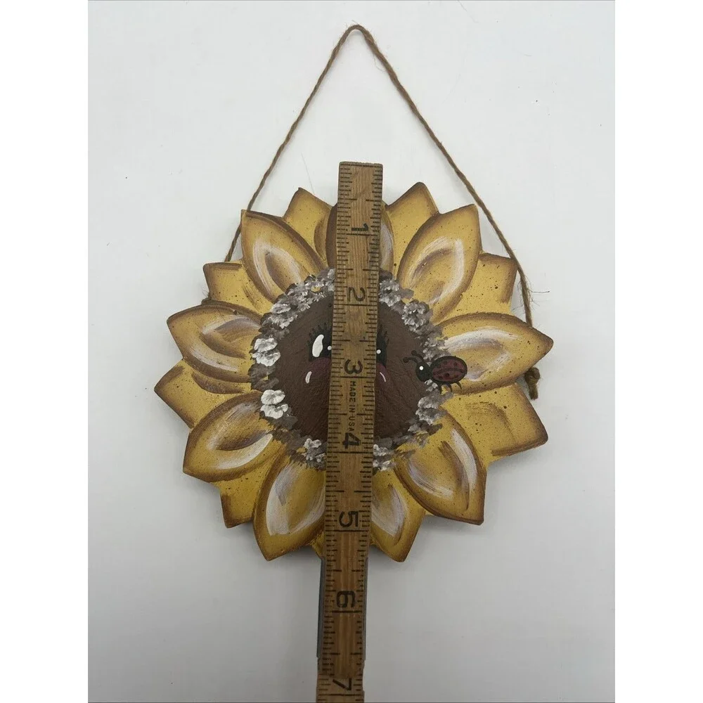 Wooden Hand painted Sunflower Plaque, Country Farmhouse, Cute Face w/Ladybug